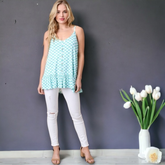 Mint Checkered Tank Top - Picture 3 of 7